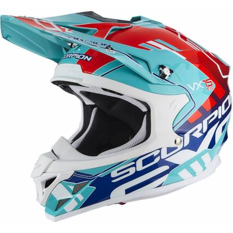 Casco Cross Scorpion VX-15 Evo Air Argo Green Blue