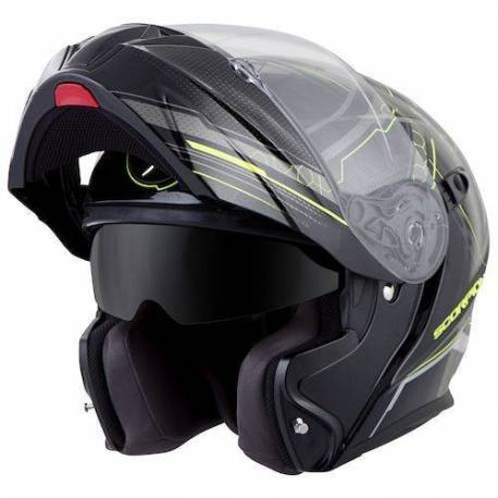 Casco Modular Scorpion Exo 920 Satellite Negro Metal fluor