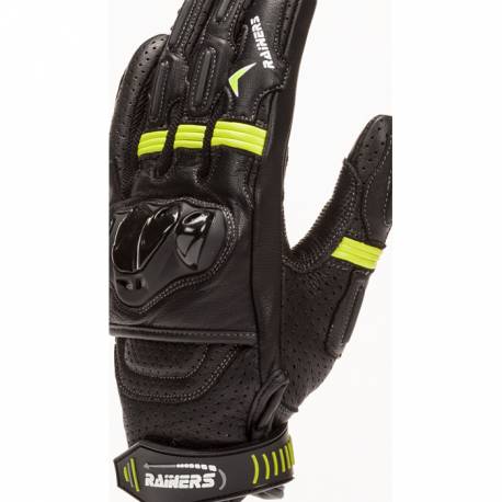 Guante piel verano Rainers Road Negro Fluor